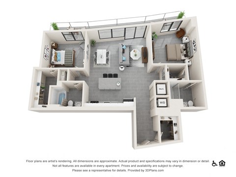 Floor plan for 2 beds, 2 baths, 1312 sqft